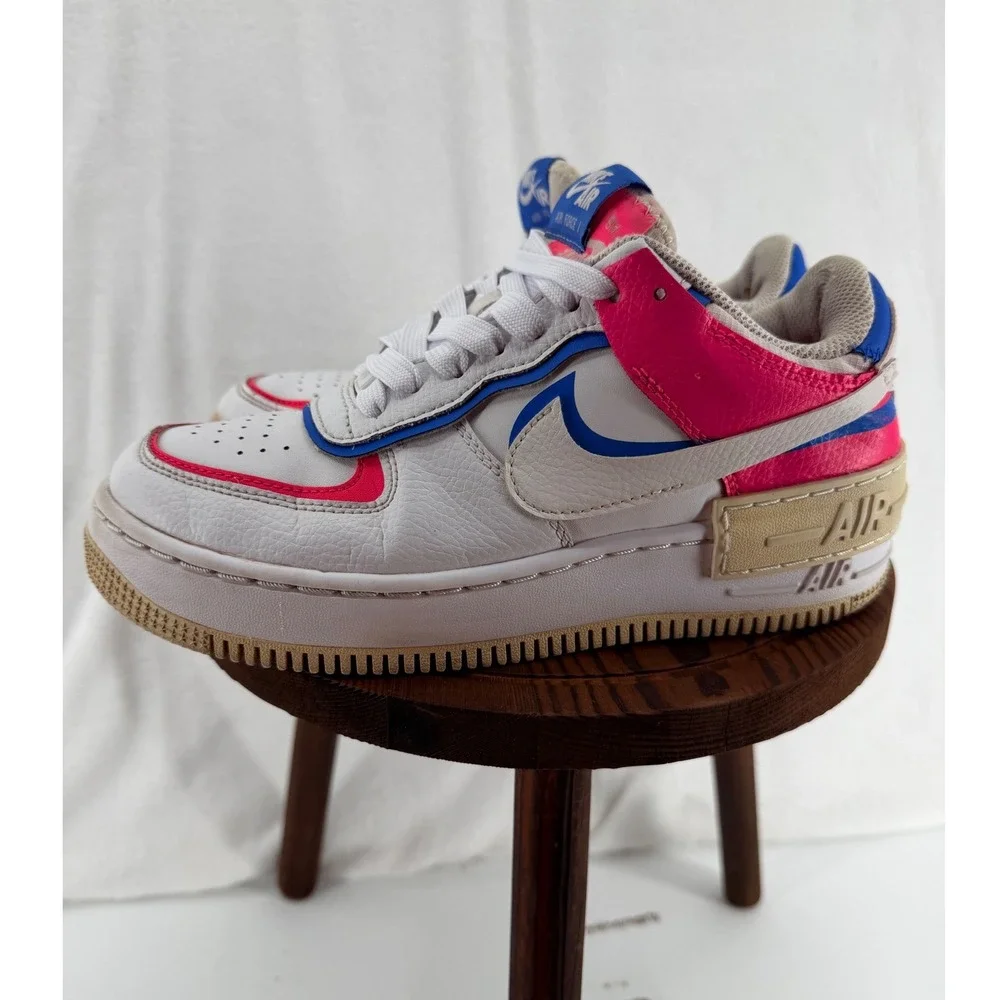 Nike Air Force 1 Shadow Womens White Pink Blue Sneakers CI0919-104 Low Top AF1